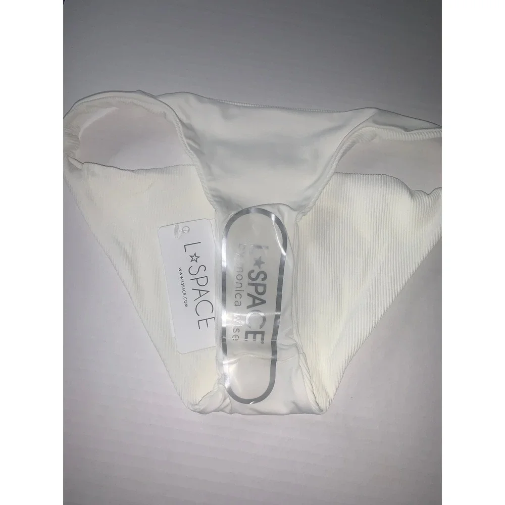 L SPACE Camacho Classic Bikini Bottoms Cream Ribbed High Cut Size S